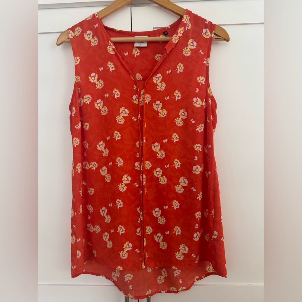 CAbi Red Floral Top size small.